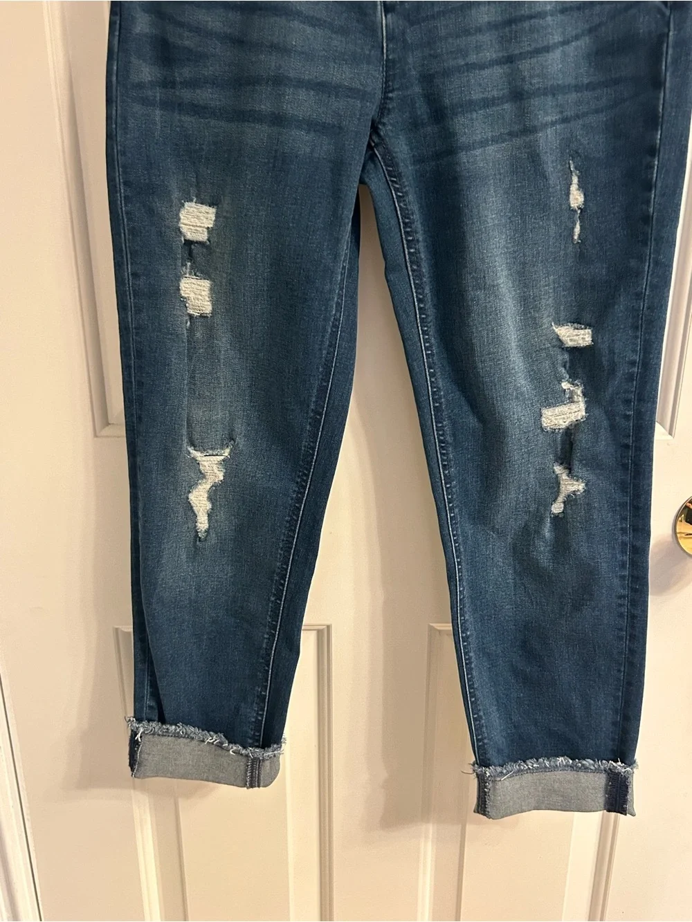 Girls Justice Dark Blue Distressed Cropped Jeans
